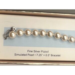 Vintage SU Faux Pearl Bracelet Fine Silver-Plated Link Bracelet 7.25" NOS NIB
